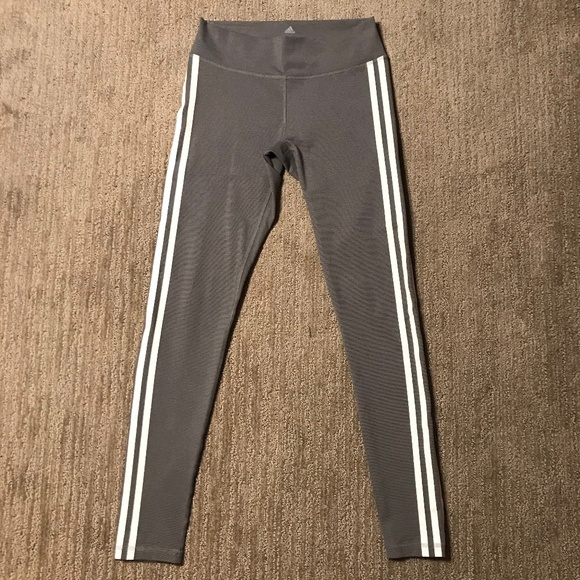 Women’s Adidas Light Heather Grey & White Side 3 Stripes Training Leggings - Picture 6 of 15